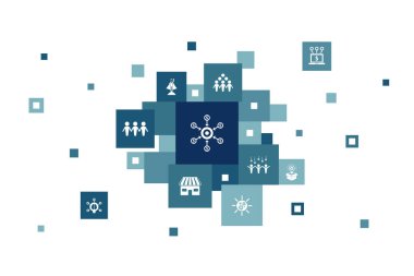 Kitle finansmanı Infographic 10 adım piksel tasarımı. Başlangıç, ürün tanıtımı, finansman platformu, topluluk simgeleri