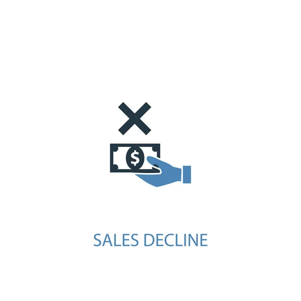 Concepto de disminución de ventas 2 icono de color. Ilustración simple elemento azul. diseño del símbolo del concepto de declive de ventas. Puede ser utilizado para web y móvil — Vector de stock