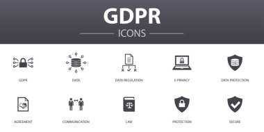 Gdpr basit konsept simgeleri ayarlandı. Veri, e-gizlilik, anlaşma, koruma ve daha fazlası gibi simgeler web, logo için kullanılabilir