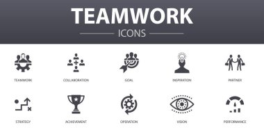 Takım çalışması basit konsept simgeleri. İşbirliği, hedef, strateji, performans ve daha fazlası gibi simgeler web, logo için kullanılabilir