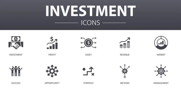 Conjunto de iconos de concepto simple inversión. Contiene iconos tales como beneficio, activo, mercado, éxito y más, se puede utilizar para la web, logotipo — Vector de stock