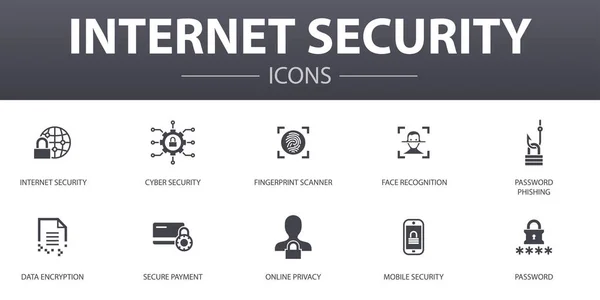 Internet Security enkle koncept ikoner sæt. Indeholder ikoner som cybersikkerhed, fingeraftryksscanner, datakryptering, adgangskode og meget mere, kan bruges til web, logo – Stock-vektor