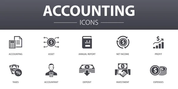 Accounting semplice concetto di icone impostato. Contiene icone come Asset, Rapporto annuale, Reddito netto, Contabile e altro ancora, può essere utilizzato per il web, logo , — Vettoriale Stock