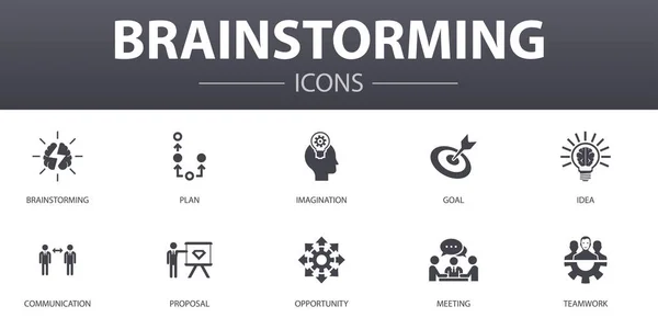 Brainstorming conjunto de ícones conceito simples. Contém ícones como imaginação, ideia, oportunidade, trabalho em equipe e muito mais, pode ser usado para web, logotipo —  Vetores de Stock