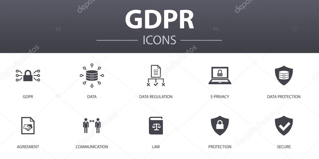 GDPR simple concept icons set. Contains such icons as data, e-Privacy, agreement, protection and more, can be used for web, logo