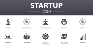 Başlangıçta basit konsept simgeleri ayarlandı. Kitle fonlama, Business Launch, Motivasyon, Ürün geliştirme ve daha fazlası gibi ikonlar web, logo için kullanılabilir