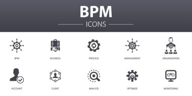 Bpm basit konsept simgeleri ayarlandı. İş, süreç, yönetim, organizasyon ve daha fazlası gibi simgeler web, logo için kullanılabilir