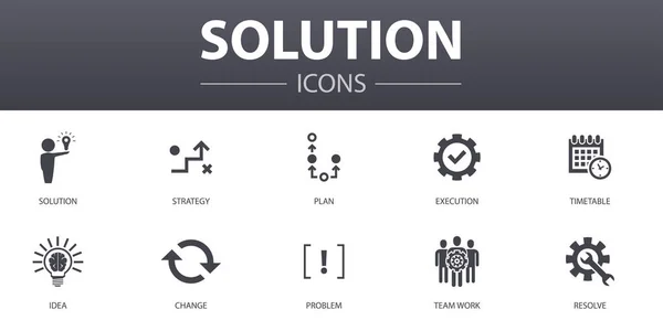 Solution simple concept icons set. Contains such icons as strategy, plan, execution, timetable and more, can be used for web, logo — 스톡 벡터