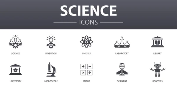Věda jednoduché koncepce ikony nastaveny. Obsahuje takové ikony, jako je vynález, fyzika, laboratoř, univerzita a další, lze použít pro web, logo — Stockový vektor
