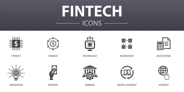 Fintech einfache Konzept Symbole gesetzt. enthält Symbole wie Finanzen, Technologie, Blockchain, Innovation und mehr, kann für Web, Logo verwendet werden — Stockvektor
