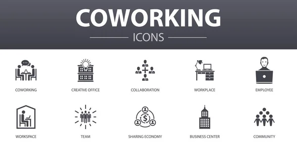 Conjunto de ícones de conceito simples coworking. Contém ícones como escritório criativo, colaboração, local de trabalho, economia de compartilhamento e muito mais, pode ser usado para web, logotipo —  Vetores de Stock