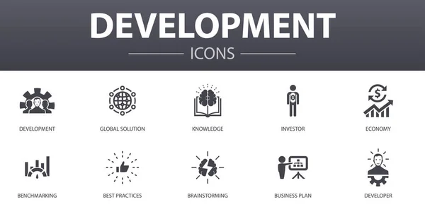 Development simple concept icons set. Contains such icons as global solution, knowledge, investor, Brainstorming and more, can be used for web, logo — 스톡 벡터