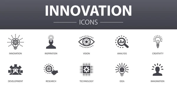 혁신의 간단 한 컨셉 아이콘 세트. 영감, 비전, 창의성, 개발 과같은 아이콘을 포함하고 있으며 웹, 로고에 사용 할 수있습니다. — 스톡 벡터