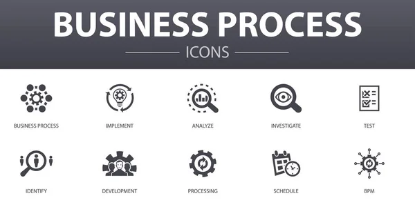 Processo de negócios conjunto de ícones de conceito simples. Contém ícones como implementar, analisar, desenvolvimento, Processamento e muito mais, pode ser usado para web, logotipo —  Vetores de Stock