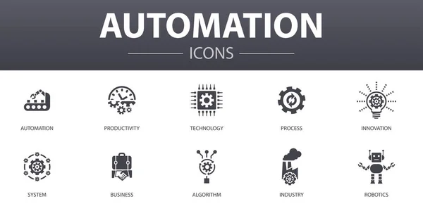 Automação conjunto de ícones de conceito simples. Contém ícones como produtividade, tecnologia, processo, algoritmo e muito mais, pode ser usado para web, logotipo —  Vetores de Stock