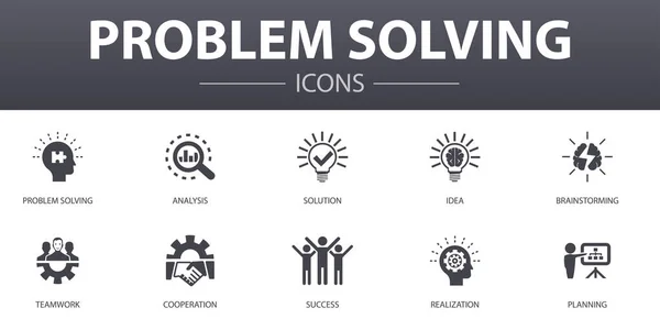Resolução de problemas conjunto de ícones de conceito simples. Contém ícones como análise, ideia, brainstorming, trabalho em equipe e muito mais, pode ser usado para web, logotipo —  Vetores de Stock