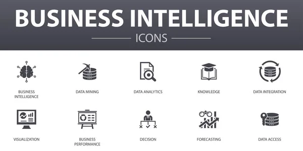 Business Intelligence einfache Konzept Symbole gesetzt. enthält Symbole wie Data Mining, Wissen, Visualisierung, Entscheidung und mehr, kann für Web, Logo verwendet werden — Stockvektor