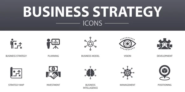 Geschäftsstrategie einfache Konzept Symbole gesetzt. enthält Symbole wie Planung, Geschäftsmodell, Vision, Entwicklung und mehr, kann für Web, Logo verwendet werden — Stockvektor