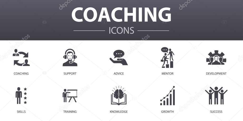coaching simple concept icons set. Contains such icons as support, mentor, skills, training and more, can be used for web, logo