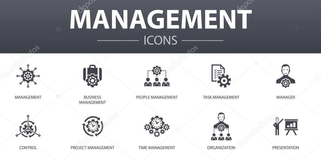 management simple concept icons set. Contains such icons as manager, control, organization, presentation and more, can be used for web, logo