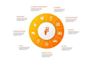 ödeme Infographic 10 adım daire tasarımı. Fatura, para, fatura, iskonto simgeleri