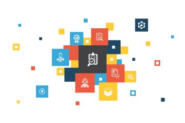 Kalite kontrol Infographic 10 adım piksel tasarımı. analiz, iyileştirme, servis seviyesi, mükemmel simgeler