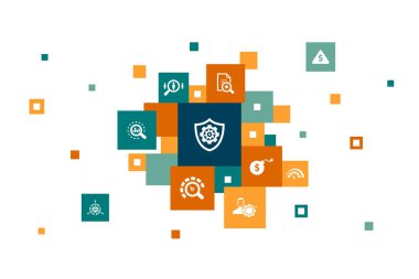 Risk yönetimi Infographic 10 adım piksel tasarımı. denetim, tanımlama, Risk Seviyesi, simgeleri analiz