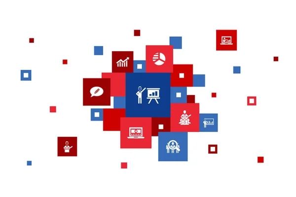 Apresentação Infográfico 10 passos pixel design. professor, tópico, apresentação de negócios, ícones de diagrama —  Vetores de Stock