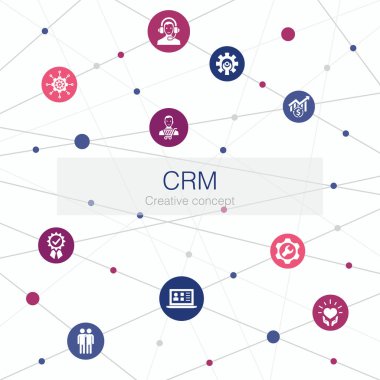 Basit simgeli Crm modayı. Müşteri, yönetim, ilişki gibi unsurları içerir