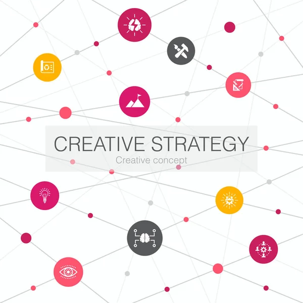 Plantilla web de moda de Creative Strategy con iconos simples. Contiene elementos tales como visión, lluvia de ideas, colaboración — Vector de stock
