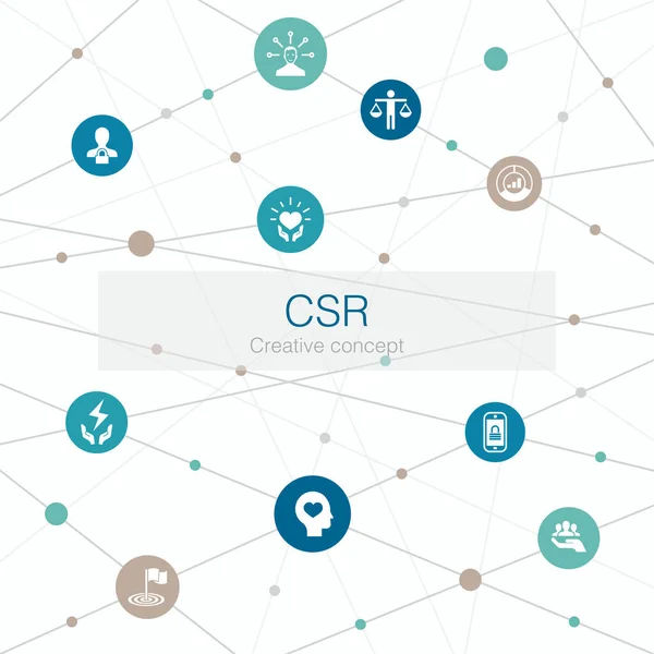 Plantilla web de moda CSR con iconos simples. Contiene elementos como responsabilidad, sostenibilidad, ética — Vector de stock