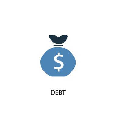 Borç konsepti 2 renkli simge. Basit mavi element çizimi. Borç konsepti sembol tasarımı. Web ve mobil için kullanılabilir