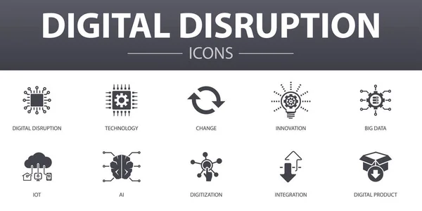 Цифровые сбои простой набор иконок концепции. Содержит такие элементы, как технологии, инновации, IOT, оцифровка и многое другое, может быть использовано для веб, логотип — стоковый вектор