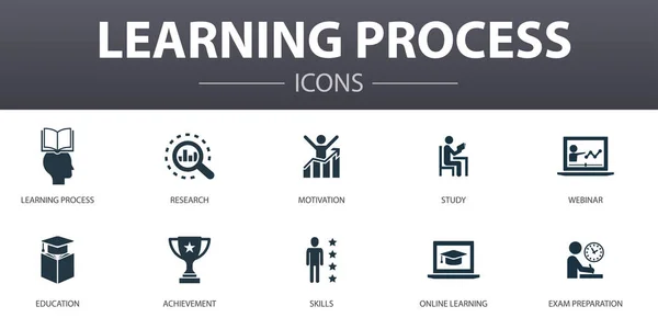 Proceso de aprendizaje conjunto de iconos concepto simple. Contiene iconos como la investigación, la motivación, la educación, el logro y más, se puede utilizar para la web, logotipo — Archivo Imágenes Vectoriales