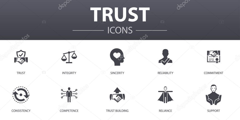 trust simple concept icons set. Contains such icons as integrity, sincerity, commitment, trust building and more, can be used for web, logo