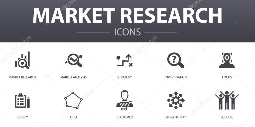 Market research simple concept icons set. Contains such icons as strategy, investigation, survey, customer and more, can be used for web, logo