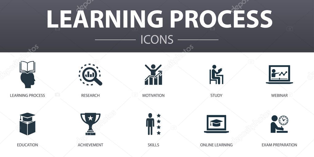 learning process simple concept icons set. Contains such icons as research, motivation, education, achievement and more, can be used for web, logo