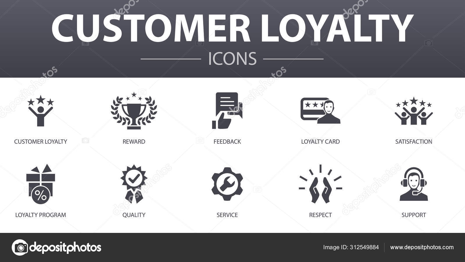 Customer loyalty simple concept icons set. Contains such icons as reward,  feedback, satisfaction, quality and more, can be used for web, logo Stock  Vector by ©rashad_ashurov 312549884, image size:1600x900