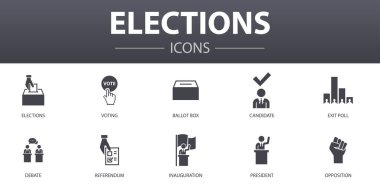 Elections simple concept icons set. Contains such icons as Voting, Ballot box, Candidate, Exit poll and more, can be used for web, logo