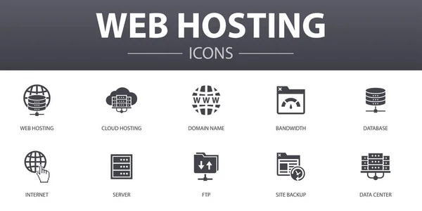 Web hosting semplice concetto di icone set. Contiene icone come Domain Name, Bandwidth, Database, internet e altro ancora, può essere utilizzato per il web, logo — Vettoriale Stock