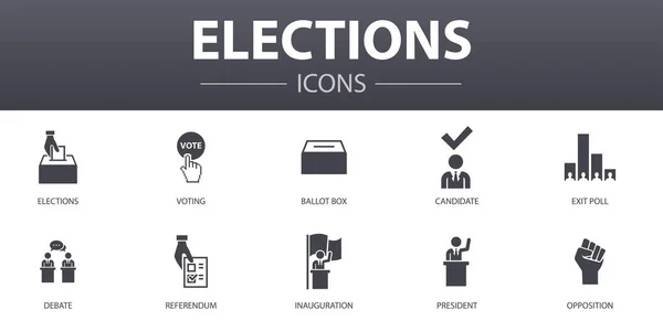 Elections simple concept icons set. Contains such icons as Voting, Ballot box, Candidate, Exit poll and more, can be used for web, logo — Wektor stockowy