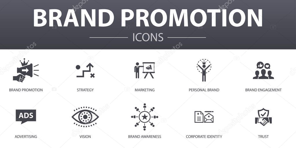 brand promotion simple concept icons set. Contains such icons as strategy, marketing, personal brand, advertising and more, can be used for web, logo