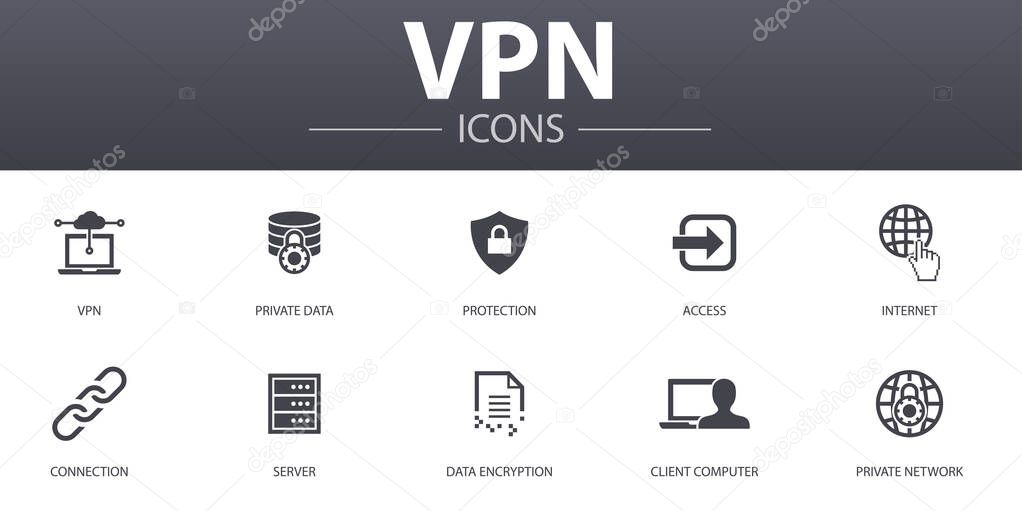VPN simple concept icons set. Contains such icons as private data, protection, internet, connection and more, can be used for web, logo