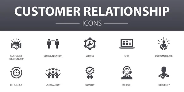 Customer relationship eenvoudige concept pictogrammen ingesteld. Bevat dergelijke pictogrammen zoals communicatie, service, Crm, klantenservice en nog veel meer, kan worden gebruikt voor web, logo — Stockvector