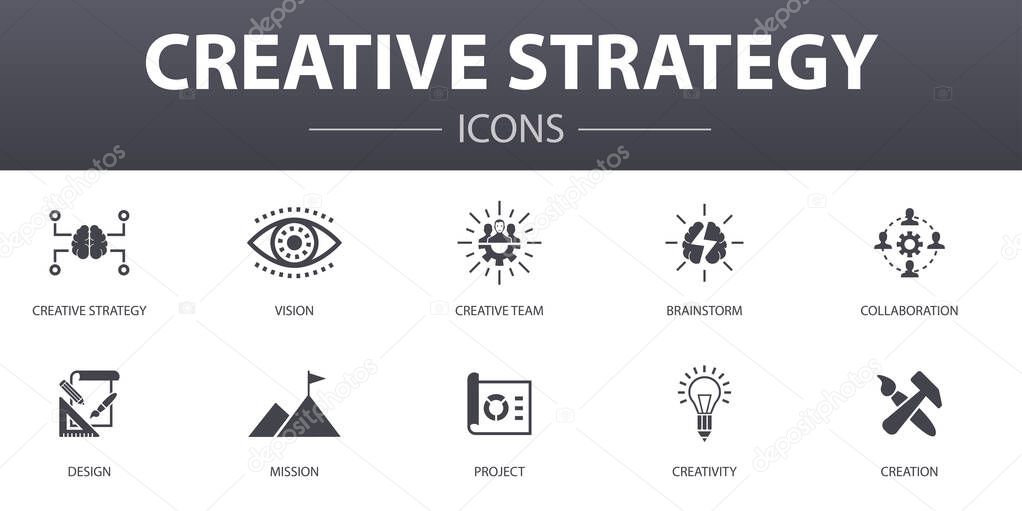 Creative Strategy simple concept icons set. Contains such icons as vision, brainstorm, collaboration, project and more, can be used for web, logo