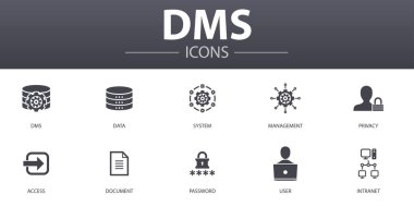 Dms basit konsept simgeleri. Sistem, yönetim, gizlilik, parola ve daha fazlası gibi simgeler web, logo için kullanılabilir