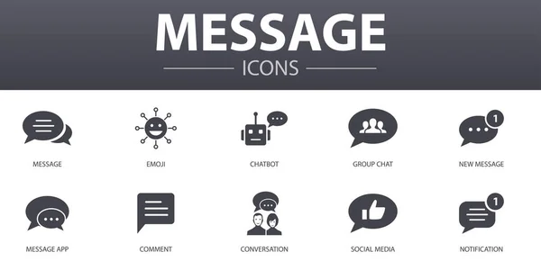 메시지 간단 한 컨셉트 아이콘 세트. 이모티콘, 채팅 봇, 그룹 대화, 메시지 앱등 웹, 로고에 사용 할 수있는 아이콘을 포함하고 있습니다. — 스톡 벡터