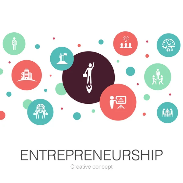 Entrepreneurship trendige Kreisvorlage mit einfachen Symbolen. enthält Elemente wie Investor, Partnerschaft, Führung, Aufbau — Stockvektor