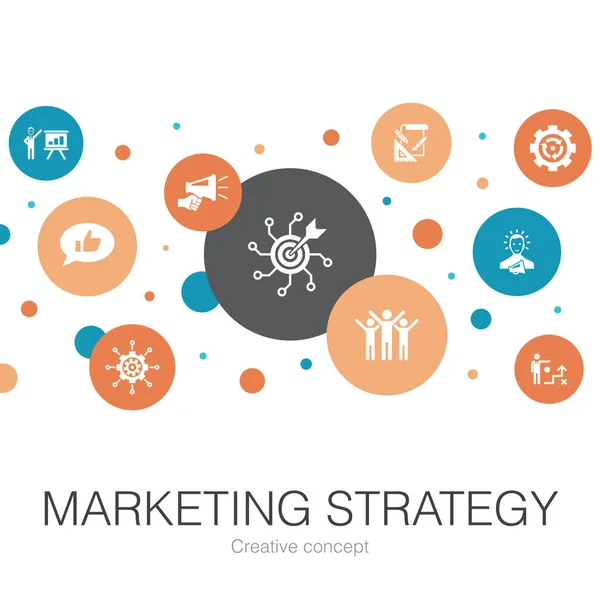 Estrategia de marketing plantilla círculo de moda con iconos simples. Contiene elementos tales como planificación, gerente de marketing, planificación — Vector de stock