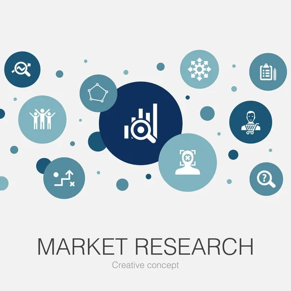 Ricerca di mercato modello di cerchio alla moda con icone semplici. Contiene elementi quali strategia, indagine, indagine — Vettoriale Stock